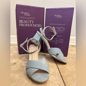 Sabina | Baby Blue Suede Mid Heel Sandals